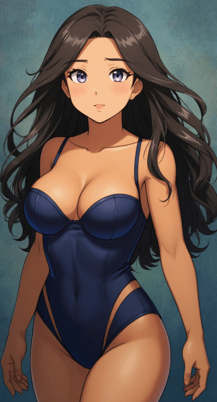 AI generated: anime woman showing off curvy body with revealing swimsuit, anime style --uplight