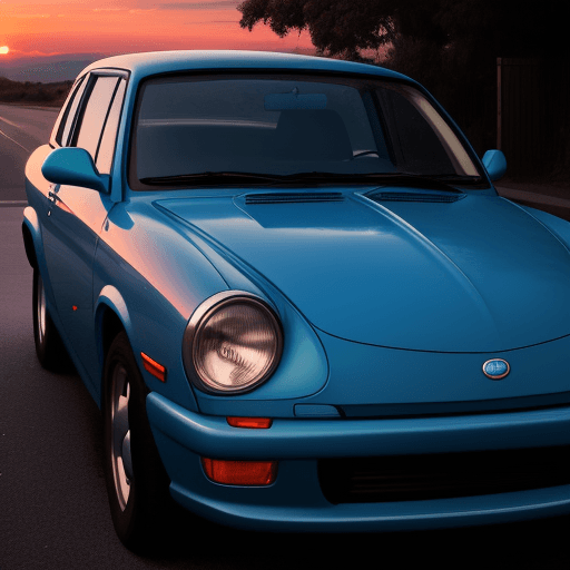 AI generated: blue car in sunset