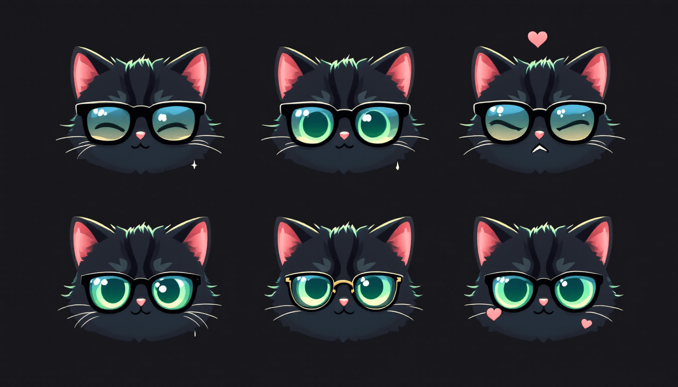 AI generated: A set of five ultra-cute cat face emojis designed for Discord, with a playful and warm vibe in anime...