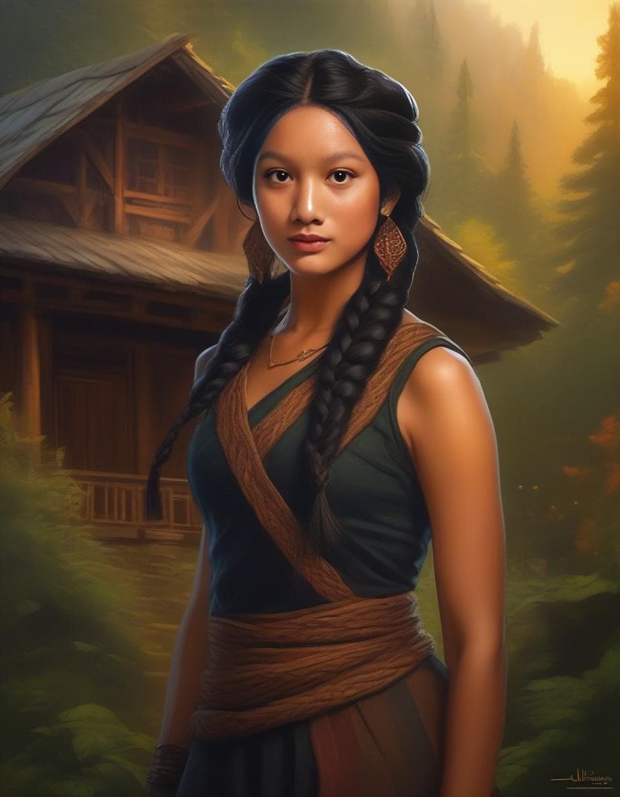 AI generated: portrait of a Lumberjack woman with huge beautiful braid, wearing tight-fitting outfit, intricate ac...
