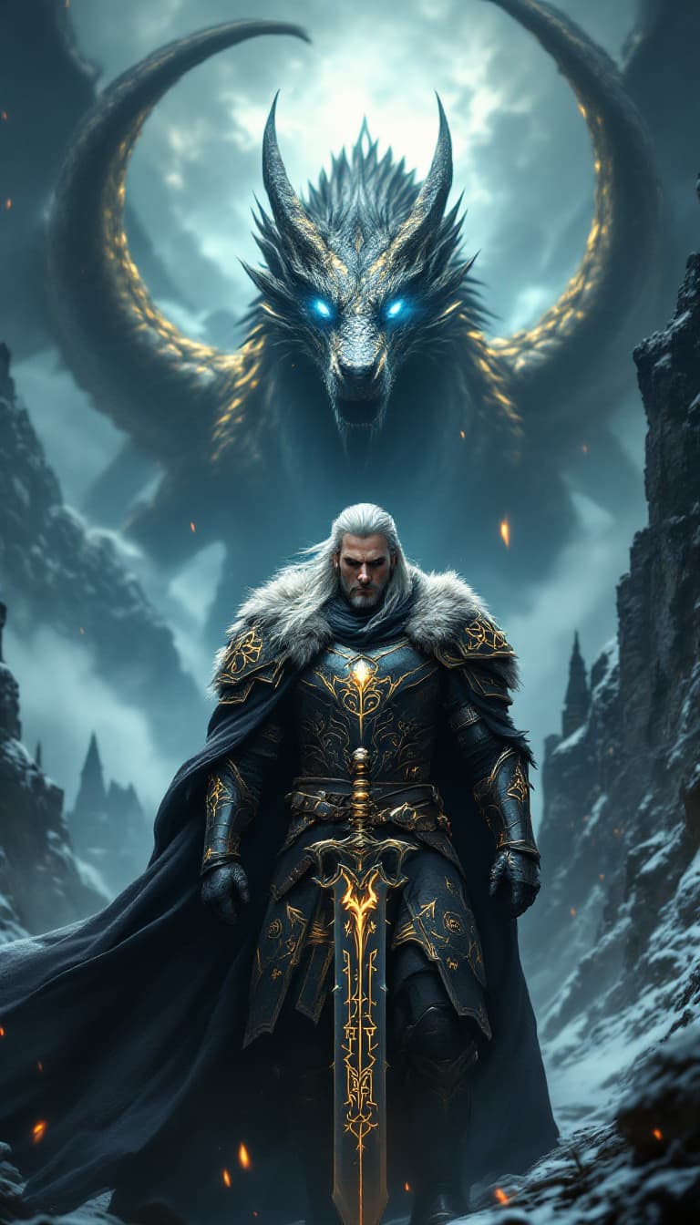 AI generated: An ultra-realistic, wide angle, front facing, full-body portrait of a formidable German Rune Knight ...