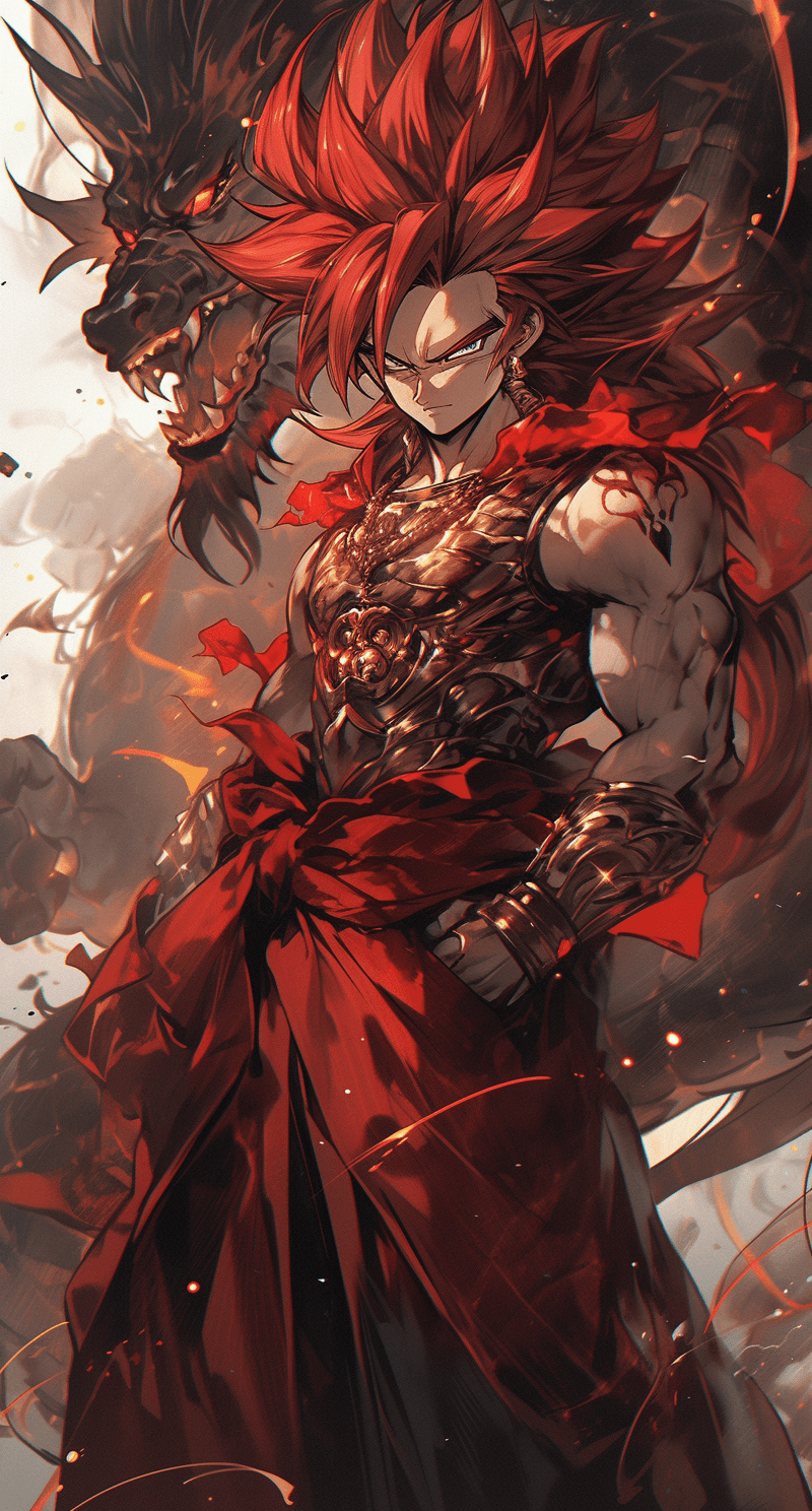 AI generated: dragon ball z, in the style of dark brown and red, handsome, hyperrealistic fantasy, manticore, shar...