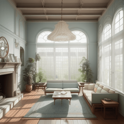 AI generated: High resolution photography interior design, dreamy sunken living room conversation pit, wooden floo...