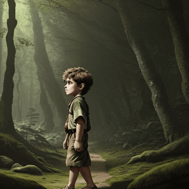 AI generated:  a young prehistoric boy walking in a prehistoric forest, side  view, 8k