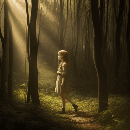 AI generated: girl in a forrest, light shining