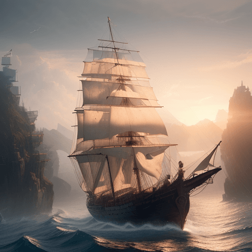 AI generated: Photo of a ultra realistic sailing ship, dramatic light, pale sunrise, cinematic lighting, battered,...