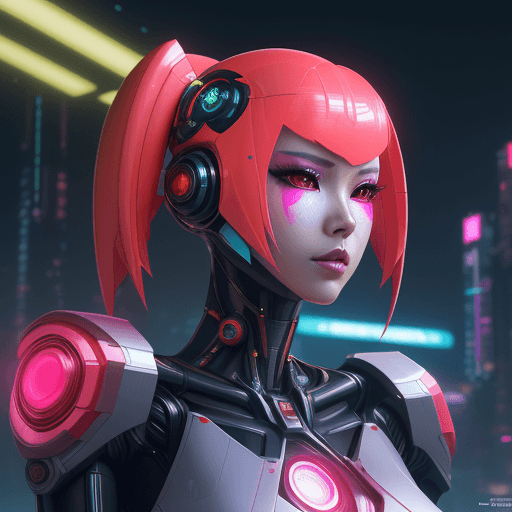 AI generated: youngman robots dressed in bright and flashy outfits reminiscent of Japanese anime, in a futuristic-...