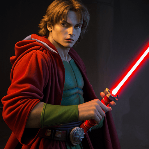 AI generated: high resolution portrait of raphael from teenage mutant ninja turtles wearing a jedi robe and holdin...