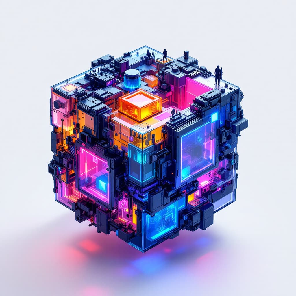 AI generated: illuminated, translucent, borg cube::5 intricate, ultra detailed, volumetric lighting::1