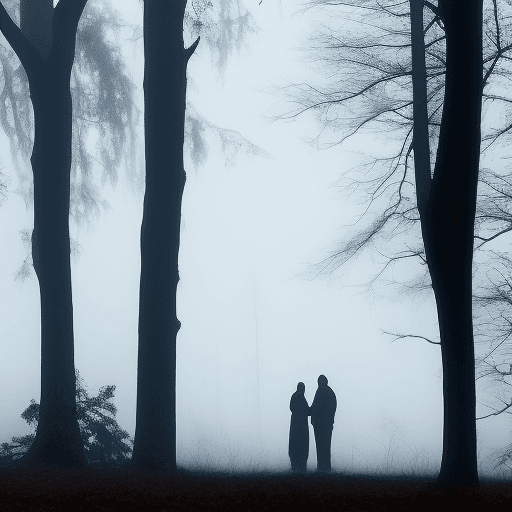 AI generated: A haunting scene in an autumnal forest, where the fog is so thick that it obscures everything beyond...