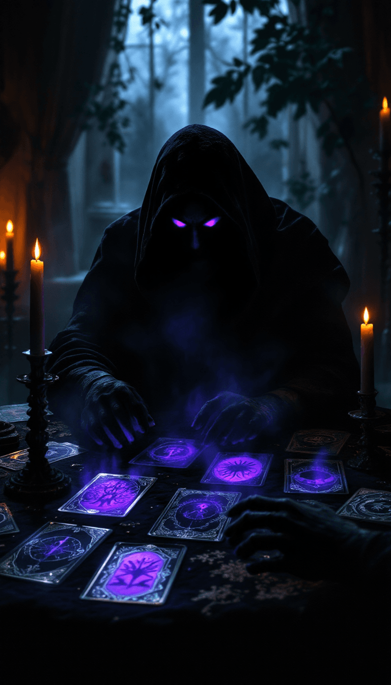 AI generated: A shadowy figure sits at a table bathed in flickering candlelight, their form barely visible apart f...