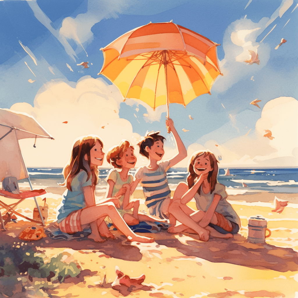 AI generated: A group of friends enjoying a day at the beach.The sun is shining and the sky is clear.Waves are gen...