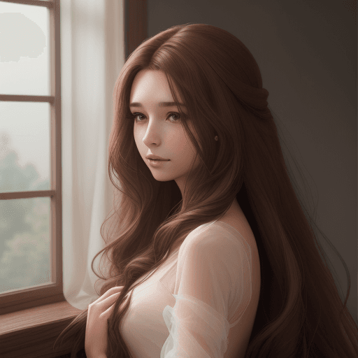 AI generated: woman, serene, sheer, long flowy brown hair, 8k high resolution
