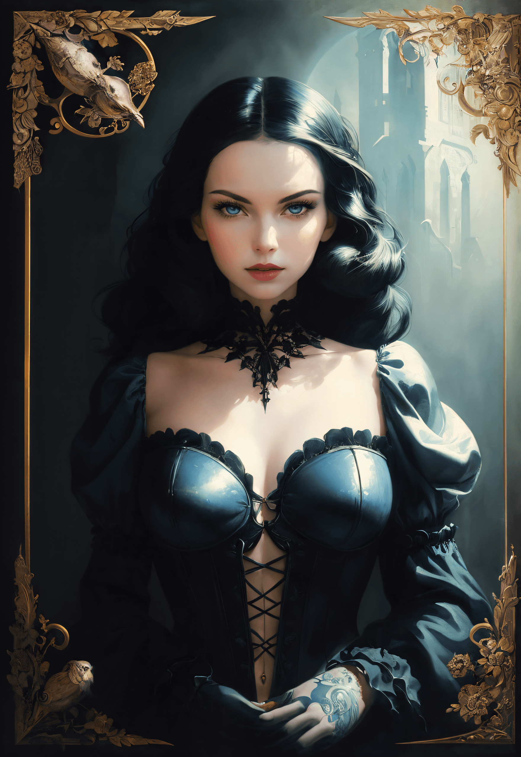 AI generated: (masterpiece award winning illustration:1.2) , Snow White photorealistic , full sharp , detailed fac...