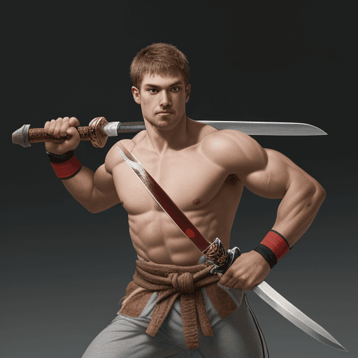AI generated: athlete held the hammer and making sword