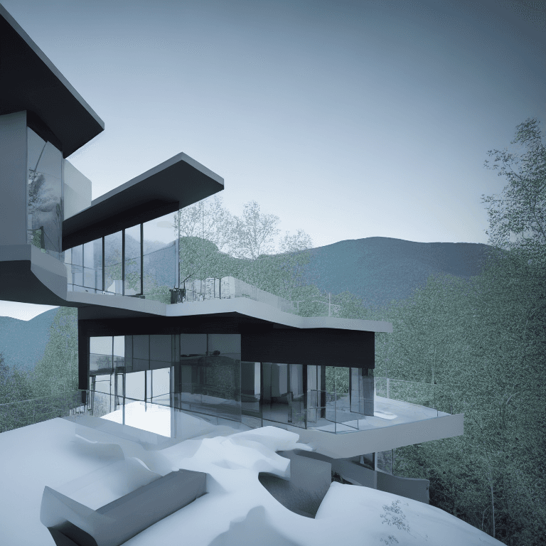 AI generated: A modern house on a mountain, ultra modern style, ultra detailed photography, 3D, 8K