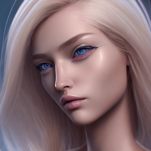AI generated: Photo of a ultra realistic futuristic blonde girl. Her head is centered in the image, her face is in...