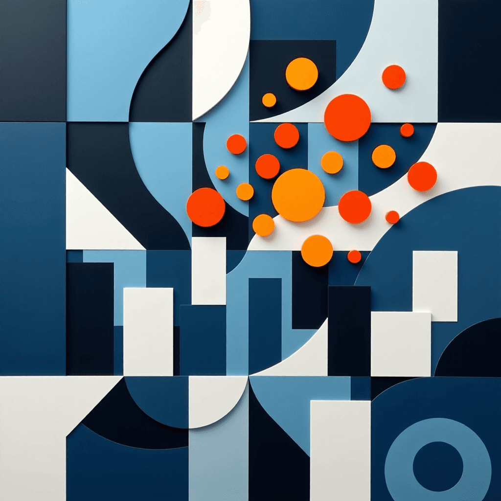 AI generated: A minimalist, abstract composition of interlocking geometric shapes. The cool blues and grays of a c...