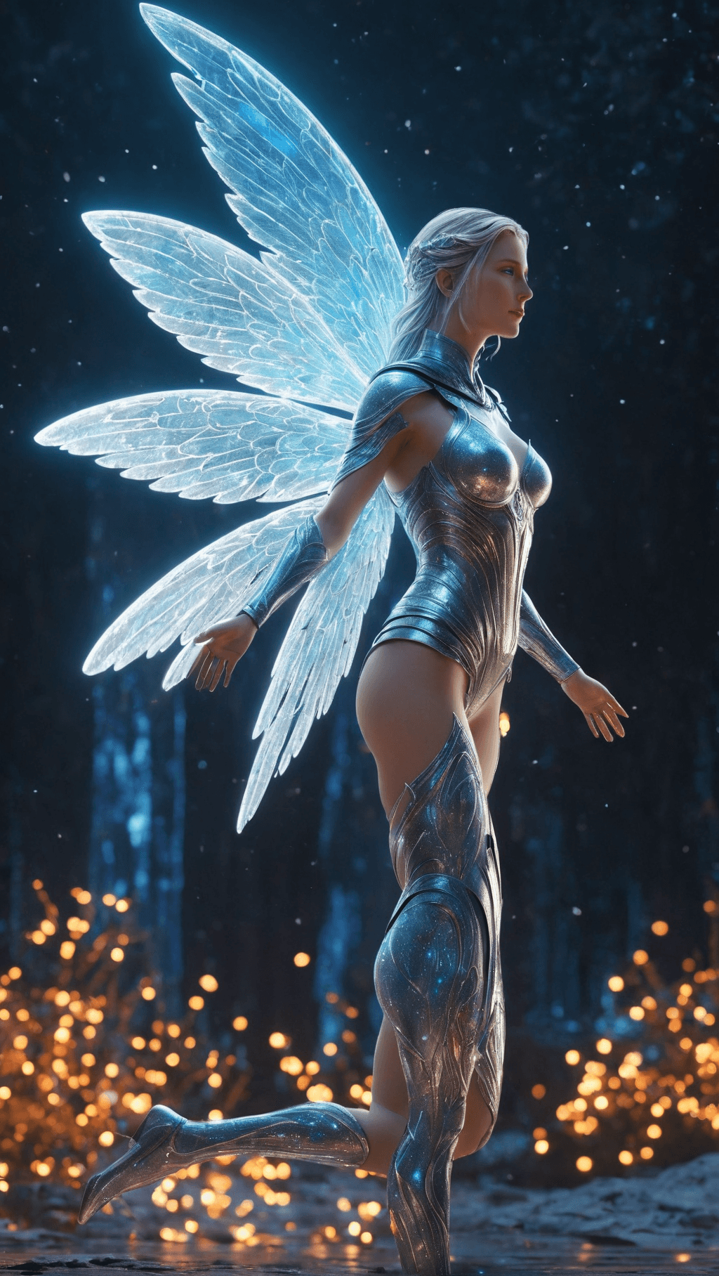 AI generated: Full body, Small (Ultra-detailed angel in a spaceship) highly detailed incorporeal fairy made of lig...