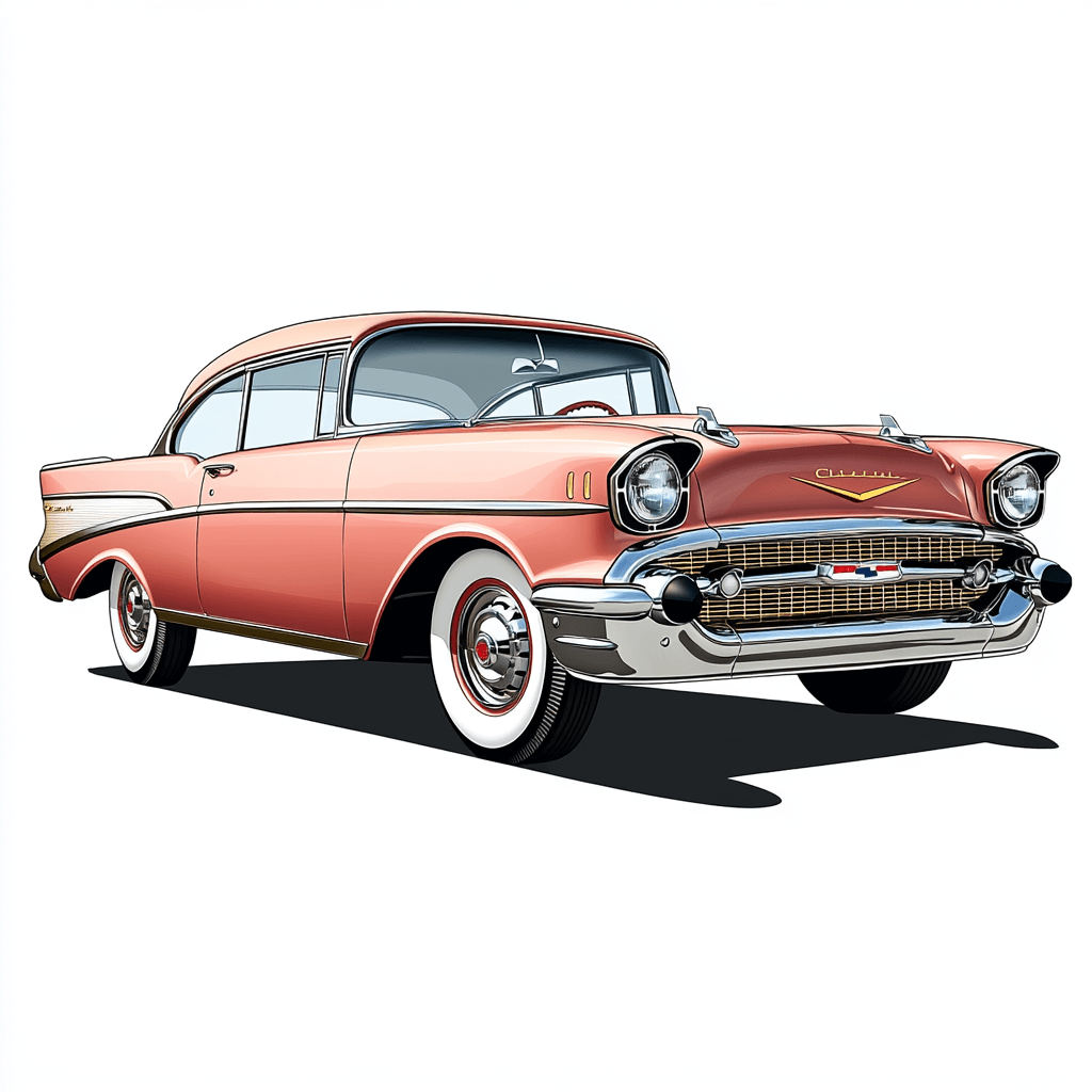 AI generated: detailed vintage 1957 Chevrolet Bel Air clipart, isolated on a white background,
showcasing its cla...