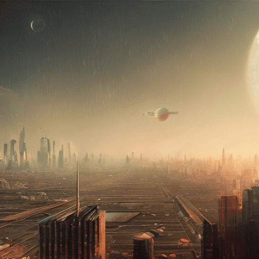 AI generated: sky view alien megacity background inspired by artist yuri shwedoff on artstation