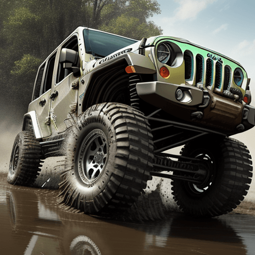 AI generated: Hyper realistic a jeep runining in a mud race , durt car, wet land , dirty water splach in the jeep ...