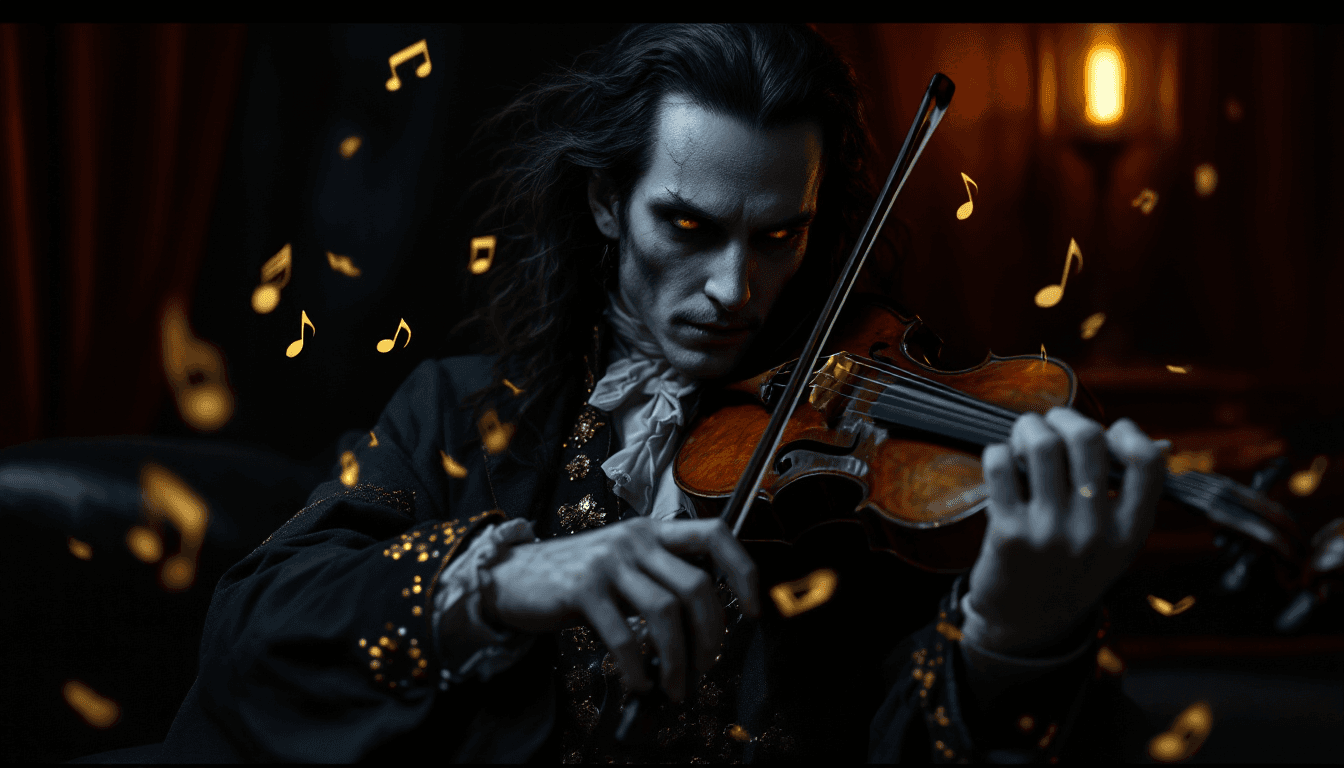 AI generated: Create a hyperrealistic image of Niccolò Paganini, the famous 19th century violinist. He must be rep...