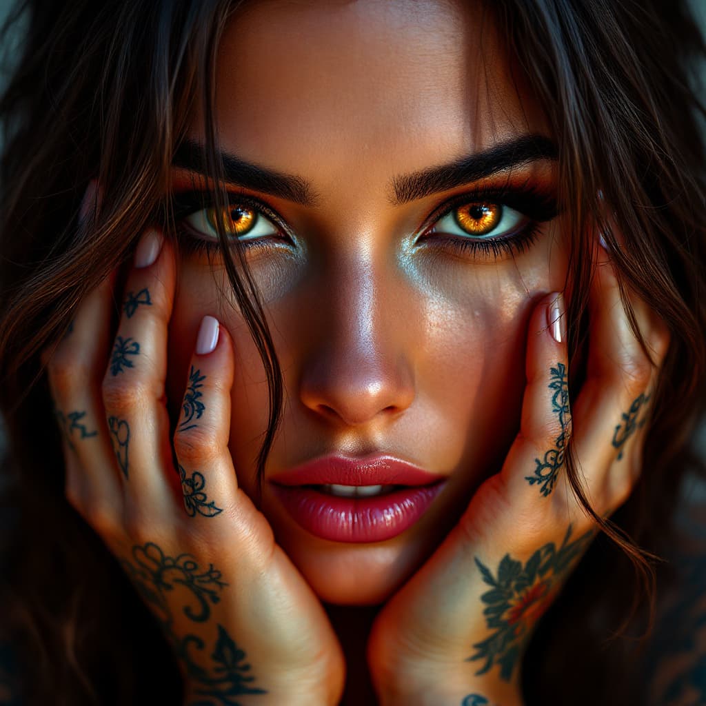 AI generated: Danielle Dubois33,magnificent_digital_art_of_woman_with_long_hair_and_tattoos,expressive_caramel_eye...