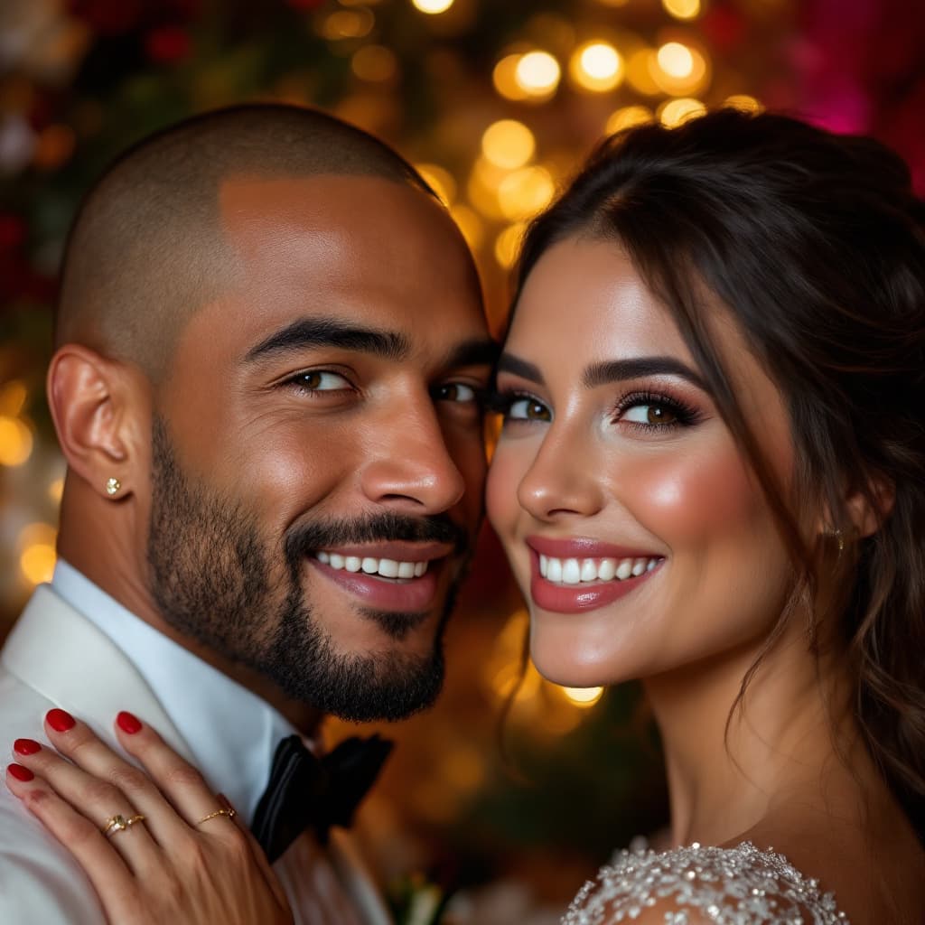 AI generated: Refer the two faces in the videos created and create a picture of a beautiful attractive couple clim...