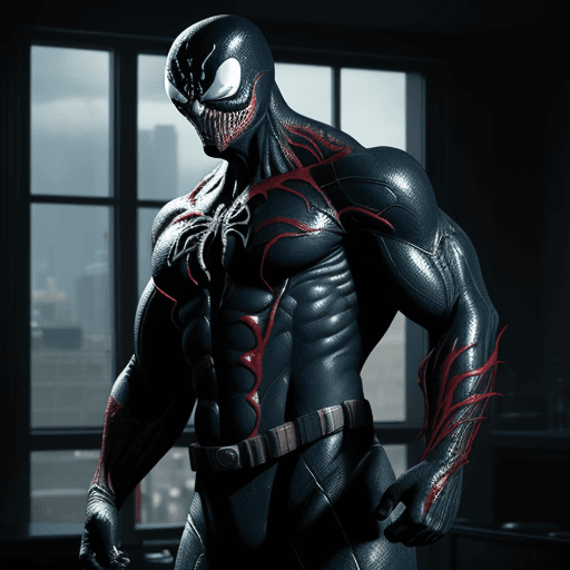 AI generated: Marvel Comics' Venom, a 4K, 3D revelation, standing character basking in soft smooth lighting, 