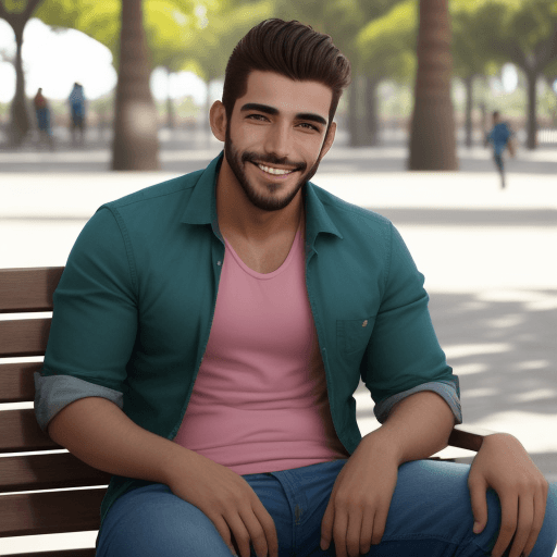 AI generated: hombres guapos en el parque, solitarios, con una gran sonrisa, en la más alta calidad, un modelo, su...
