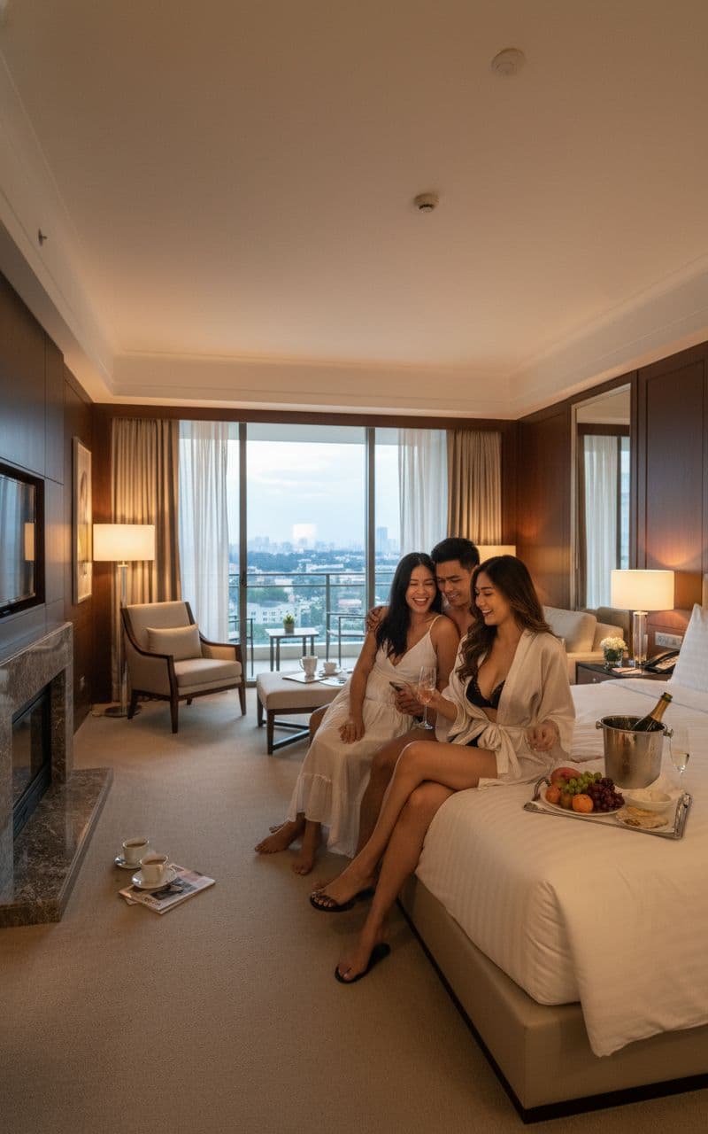 AI generated: having threesome sex in a luxury hotel room