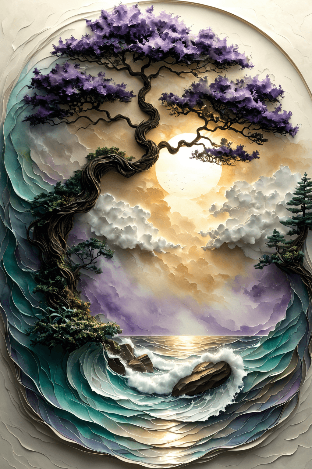 AI generated: Arttrttrt A serene watercolor painting captures the serene beauty of a vast sky meeting the tranquil...