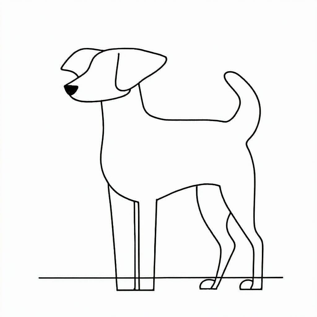 AI generated: A drawing of a dog in one-line drawing, figure outline only, single line, simple, in the style of on...