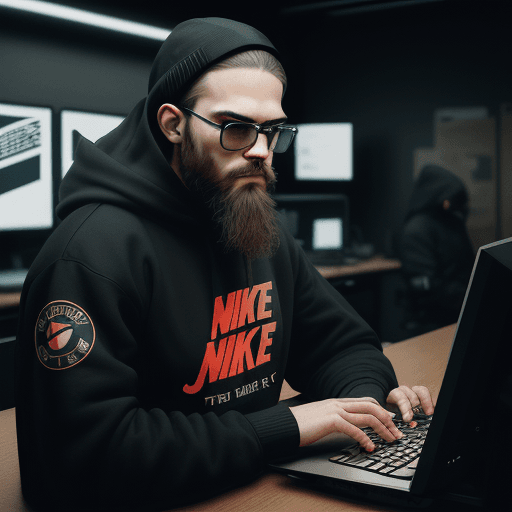 AI generated: hacker, dark room, coder, computer, man, medium beard, cool, grunge, (typing), ultra detailed and de...