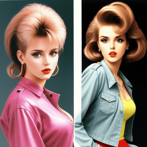 AI generated: high resolution woman bust with the 1980s fashion clothes and hairstyle; she is turning left
