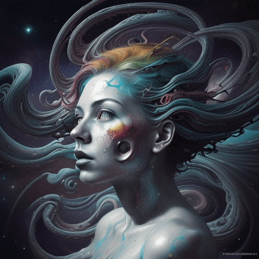 AI generated: a surreal picture with a woman's head in it, in the style of swirling colors, aleksi briclot, cosmic...