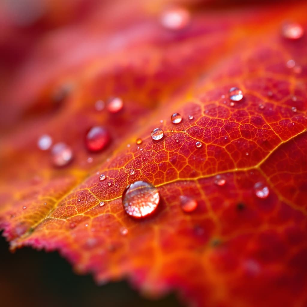 AI generated: 1.	macro 3D close-up of freshly fallen autumn leaf, crisp veins and morning dew --v 7 --style vivid ...