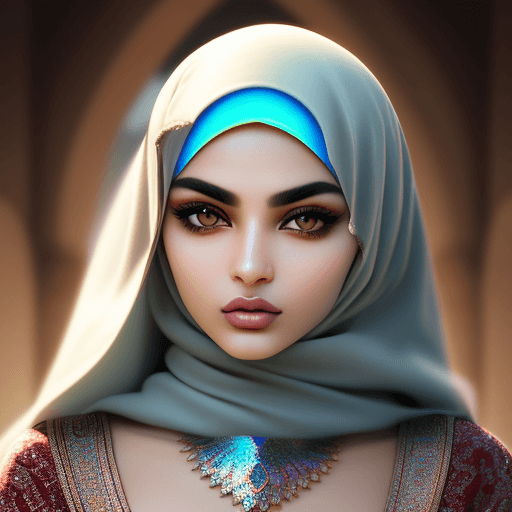 AI generated: beautiful persian model face (closeup: 1.2) photograph,   (buk1:0.9), hijab, gorgeous iridescent eye...