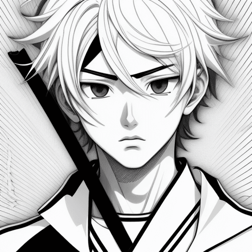 AI generated: graphic lines , boy anime,Line art, {{{{{{black and white style}}}}}}, no color