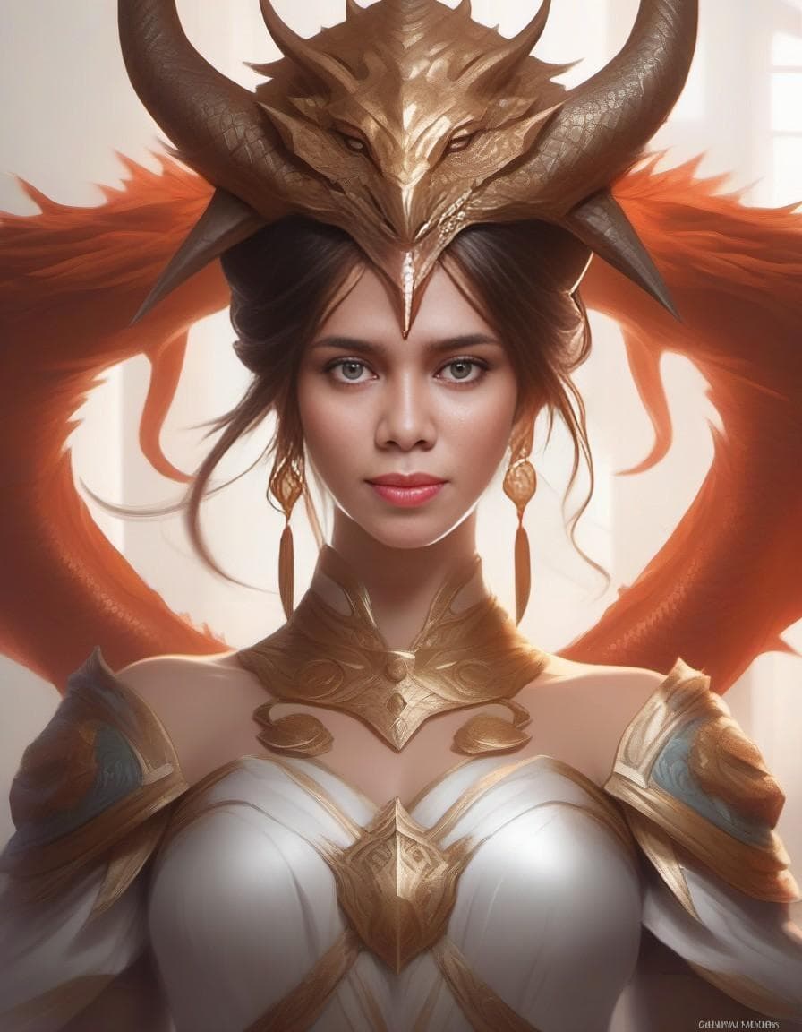AI generated: half body picture, anthropomorphic dragon queen| centered| key visual| intricate| highly detailed| b...