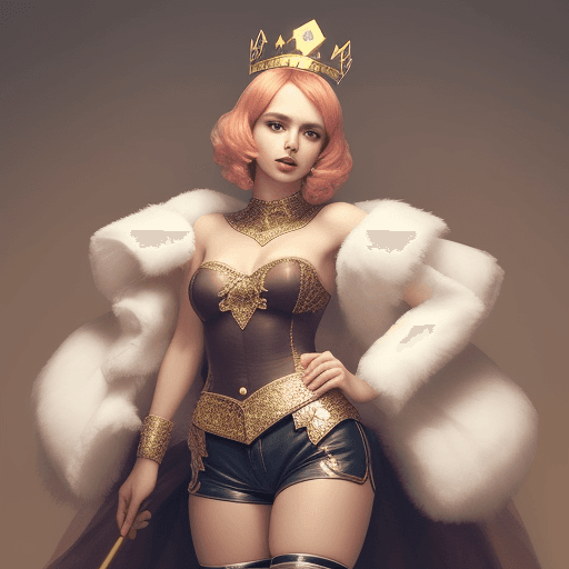 AI generated: woman wearing a crown and hot pants