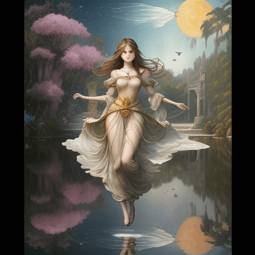 AI generated: Bruguel and ((Waterhouse)) style. Full body ((woman)), with a perfect and ((beautiful face)), in a s...