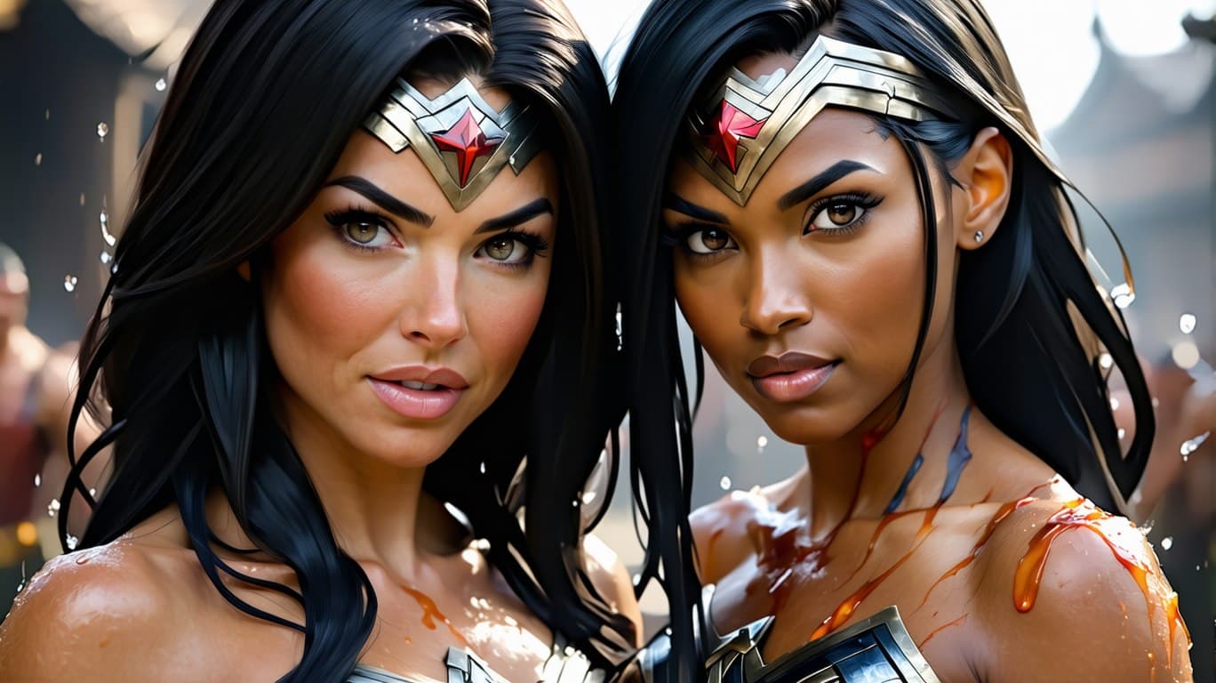 AI generated: beautiful lesbian couple, highly detailed, naked, strapon sex, lesbian sex, realistic skin, anime, d...
