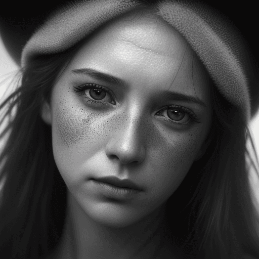 AI generated: a close up of a woman's face, in the style of joel robison, david yarrow, pointillist optical mixing...