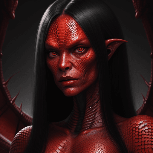 AI generated: Full portrait of an alien female draconian shapeshifter, red dragon scaly reptile skin, beautiful at...