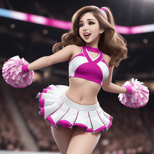 AI generated: beautiful pokimane in a tight cheerleading outfit with a miniskirt and open area under neck, nood fo...