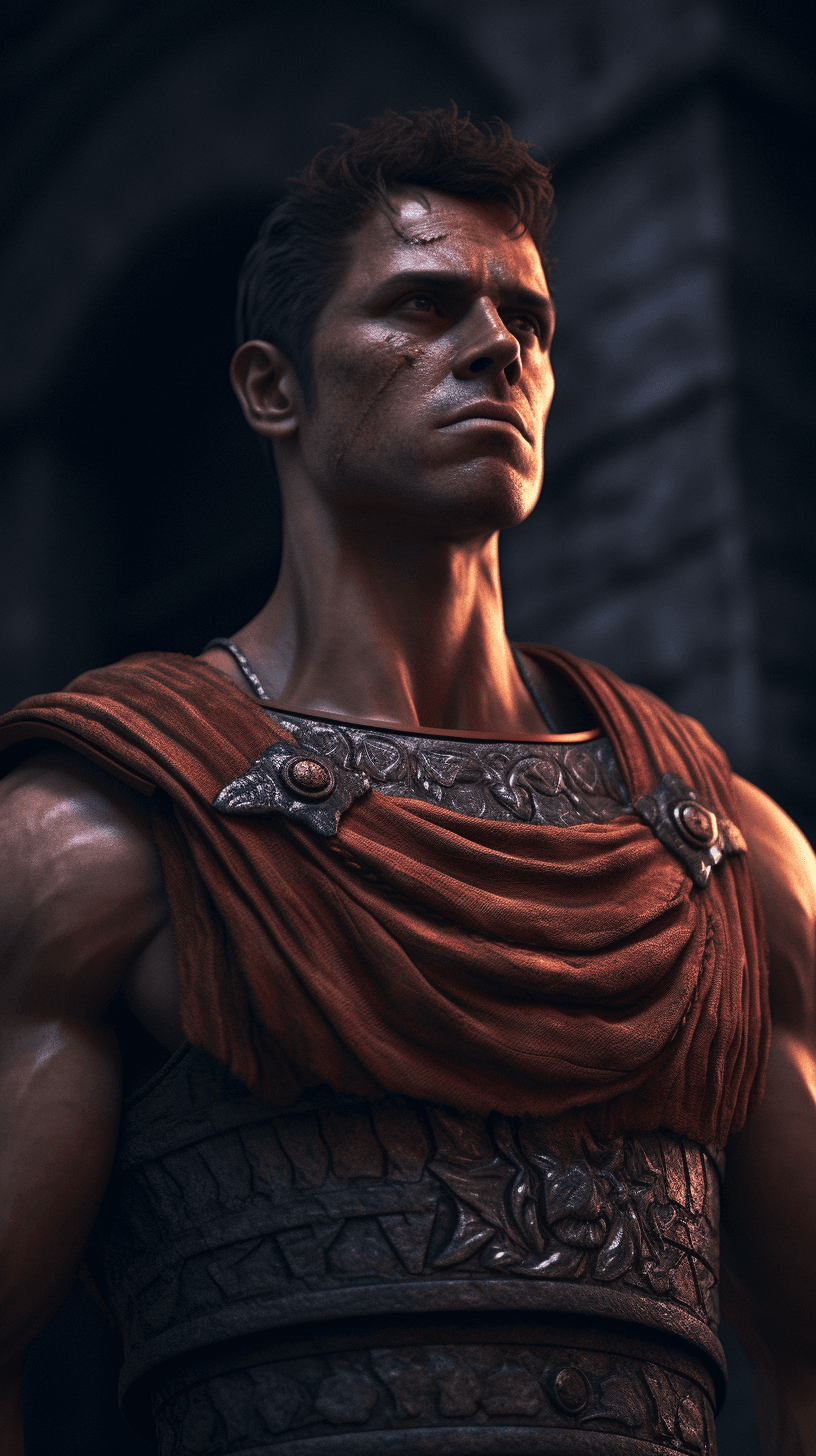 AI generated: A cover of the romanRoman male character, in the style of high dynamic range, cut/ ripped