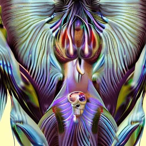 AI generated: Goddess close-up portrait ribcagel. jellyfish phoenix head, nautilus, orchid, skull, betta fish, bio...