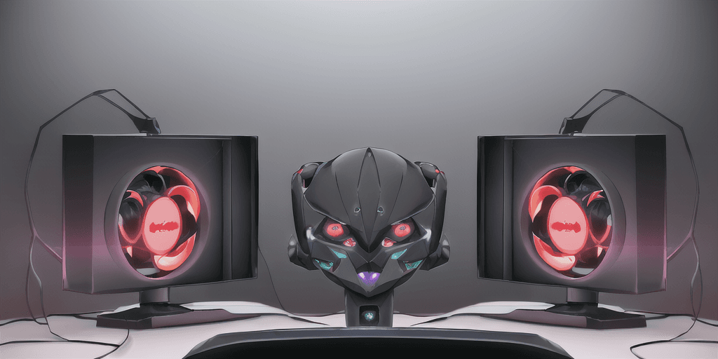 AI generated: In the background there are personal computers, different pc components. In the image there is only ...